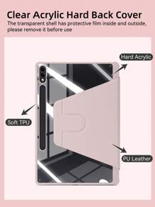 DANYCASE 镜面超薄旋转保护套，兼容三星 Galaxy Tab S9 FE+ S9+ 12.4 英寸 S9 S9FE A8 S7+ S8+ S7FE S7 S8 S6lite，带笔槽设计，防震保护套，透明后盖 - 粉色 - 查看 7