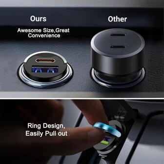 Fast Charging Alloy Car Charger, Invisible Car Charger, Mini Design Pull Ring Car Charger, Double Port Cigarette Lighter Car Charger Adapter, Easy To Carry And Charge. Car Accessories