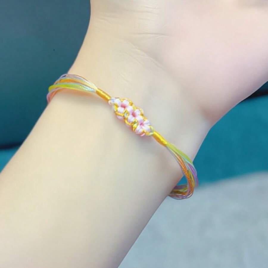 新款散线桃花结手链颜色渐变新款手工编织小众五色百搭手链 - 彩色 - 查看 1