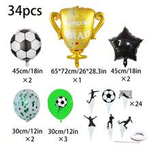 Conjunto de 31/34 piezas de globos de aluminio con diseño de baloncesto/fútbol, figura de pastel, trofeo, estrella, atleta y decoración de brillo para fiestas temáticas, festivales, celebraciones y decoraciones - Multicolor - Ver 3