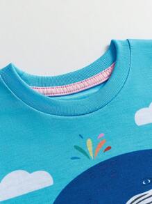 小男孩卡通鯨魚印花透氣夏季休閒短袖T恤