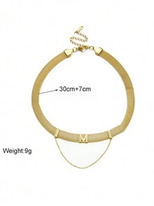 1 chiếc dây chuyền mặt dây chuyền chữ cái tua rua bằng thép không gỉ mạ vàng. - Vàng - Xem 5