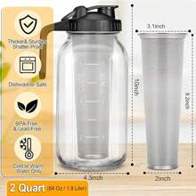 3/2 Pack 64 OZ Mason Jars With Lid, Glass Pitcher Double Leak Proof With Pour Spout Handle, 2 Quart Wide Mouth Breast Milk Pitcher For Fridge, Creamer Container For Coffee, Sun Tea, Juice - 彩色 - 查看 2