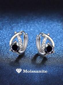 2 件优雅奢华 925 纯银 0.5 克拉莫桑石耳环，适合女性日常佩戴、派对、节日、情人节、圣诞节、生日珠宝礼物 - 黑色 - 查看 1