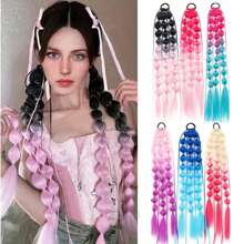 1 件 60 厘米马尾假发女式渐变泡泡扭辫性感女孩双马尾角色扮演派对夏季、狂欢节圣诞音乐节 - 彩色 - 查看 2