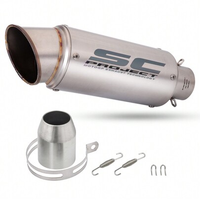 Tubo de escape universal para moto deportiva en ángulo, 51 mm de diámetro, adaptador de 38 mm. Modelos aplicables: tubo de escape universal para motocicleta de 38-51 mm (negro, plateado)