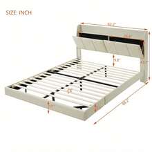 Queen Size Floating Bed Frame With Storage Headboard, Modern Upholstered Platform Bed With Touch Sensor Night Light And USB Charger, Beige - Màu be + Gỗ + Nữ Hoàng + Khung Giường - Xem 2