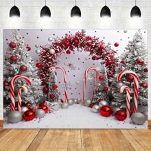 圣诞派对背景布 -1 红色手杖糖果横幅，采用涤纶材料制成，适合摄影和装饰，圣诞节 - 多色 - 查看 4