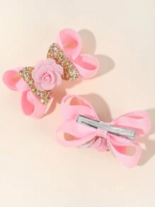 2 Chiếc Nơ Tóc Màu Hồng Cho Bé Gái, Nơ Tóc Glod Lấp Lánh Cho Trẻ Em, Barrette Vải Dễ Thương, Kẹp Tóc Hình Hoa Trang Trí Cho Thanh Thiếu Niên Phụ Kiện Tóc Trẻ Em - Hồng - Xem 2
