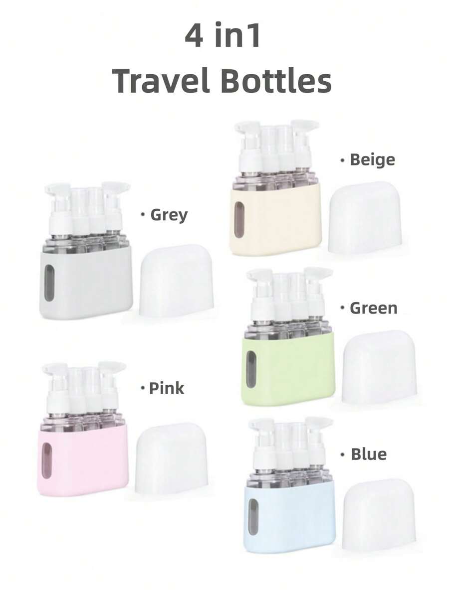 4in1 Travel Bottles Set With Labels, Leak Proof Silicone Squeezable Set