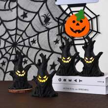 1pc Halloween LED Glowing Ghost Tree Stump Candle Light, Halloween Decor Prop - Black - View 1