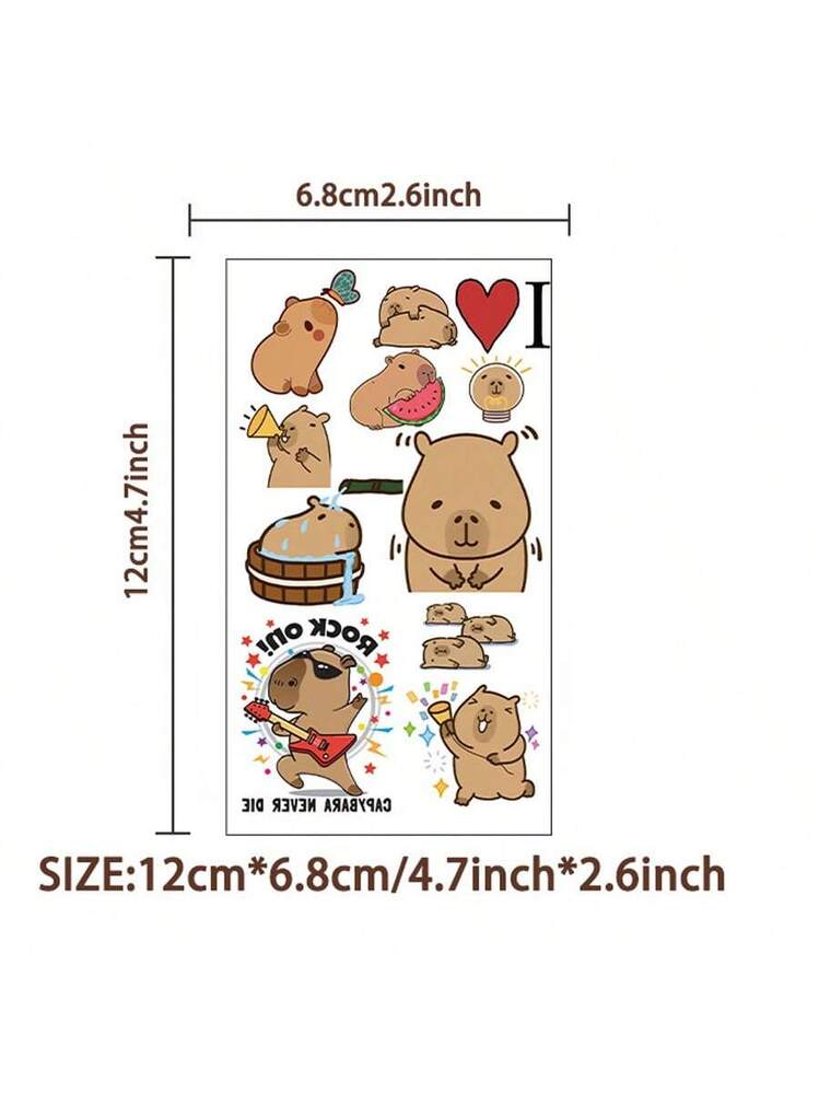 Kotkiddy 60 Tatuajes Temporales De Capibara – 10 Hojas Con Diseños Durmiendo Y Chapoteando, Impermeables Y Seguros Para Niños