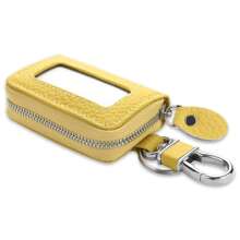 1pc Smart Key Case, PU Leather Key Holder, Men/Women Smart Key Pouch, Flip Cover Key Chain, Cowhide Leather Key Wallet, Smart Key, Car Key Bag, Key Protector, Cute Textured Leather Carabiner With Key Ring - Multicolor - View 9