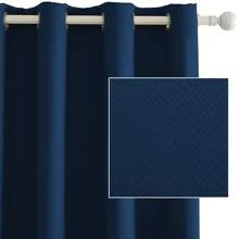 YSTYLE Rèm cản sáng nội thất 2 mảnh, Rèm phòng ngủ cách nhiệt có nhẫn, Rèm phòng khách cách âm, Rèm cách nhiệt lạnh ấm - Màu xanh lam - Xem 3