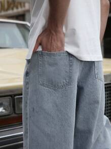 Logeqi® Jeans Vaqueros Lavados Versátil Baggy De Hombre - Azul - Ver 5