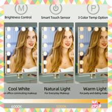 60x50CM Hollywd Mirror With Dimmable LED Bulbs Vanity Make Up Table Wall Light Bathroom Accessories Back To School - White - View 4