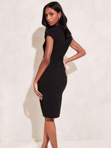 Vestido ajustado unicolor con nudo lateral - Negro - Ver 4