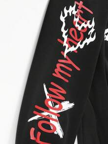 Sudadera estampada con estilo de novio para hombres, sudadera con capucha de estilo callejero de moda en negro con estampado en las mangas, ropa urbana con estilo de novio para hombre, otoño/invierno - Negro - Ver 4