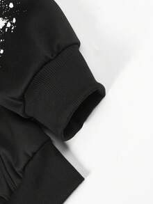 Sudadera estampada con estilo de novio para hombres, sudadera con capucha de estilo callejero de moda en negro con estampado en las mangas, ropa urbana con estilo de novio para hombre, otoño/invierno - Negro - Ver 6
