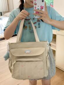 Large Capacity Unisex Tote Bag  College Style Middle School Student Schoolbag Casual Bag Crossbody Shoulder Bag Canvas Bag Slant Cross Bag,Women Bag With Dime Bag,School Bag,Large Capacity,Portable,For Teen Girls Women College Students,Perfect For Office,College,Elementary School,Middle School,High School,Work,Business,Commute,Shopping,Holiday - Multicolor - View 2