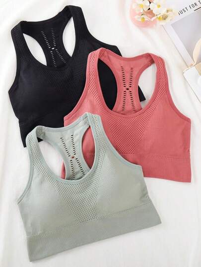 3pcs Sports Bra For Women, Openwork Wrapped Chest Yoga/Fitness/Running Bra With Beautiful Back Design, Lingerie