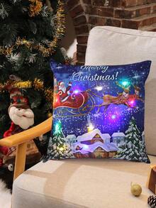 Juego cojines navideños 1 pieza con luces LED, 45cmX45cm Decoración navideña para el sofá del salón, cojín para el dormitorio - Azul - Ver 5