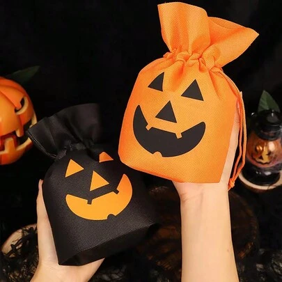 10pcs Halloween Pumpkin Cartoon Gift Bags, Snack Candy Cookie Bags, Gift Packaging Bags, Exquisite Cute Small Pouches