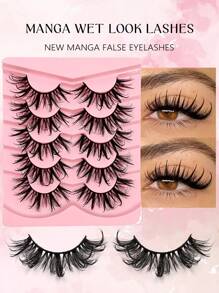 Asiteo 5 Pairs Wet Look False Eyelashes Faux Mink Lashes Fluffy And Soft Lashes, Fashion Style, Long Thick Natural Curling Fake Eyelashes, Eyelash Extensions - Lông mi Manga nhọn - Xem 3