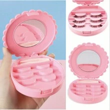 1 个带镜子的圆形睫毛盒，化妆品收纳盒，美容化妆品收纳工具，旅行化妆包粉色放置睫毛，带镜子的假睫毛收纳盒可存放，方便整理假睫毛，用于化妆品
