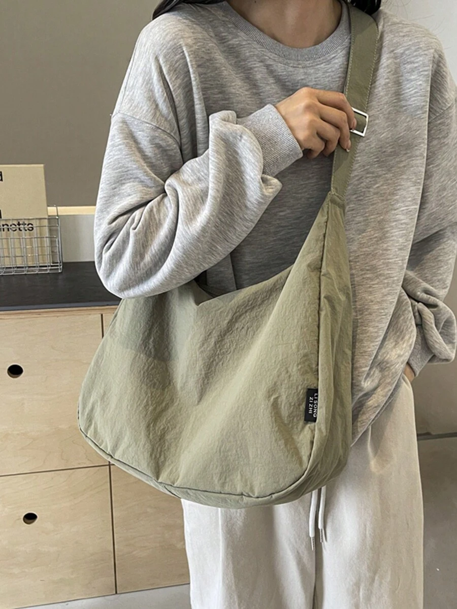 Bolso de hombro de gran capacidad y diseño inclinado de moda para mujeres, bolso de hombro, bolsa de compras - Verde - Ver 1