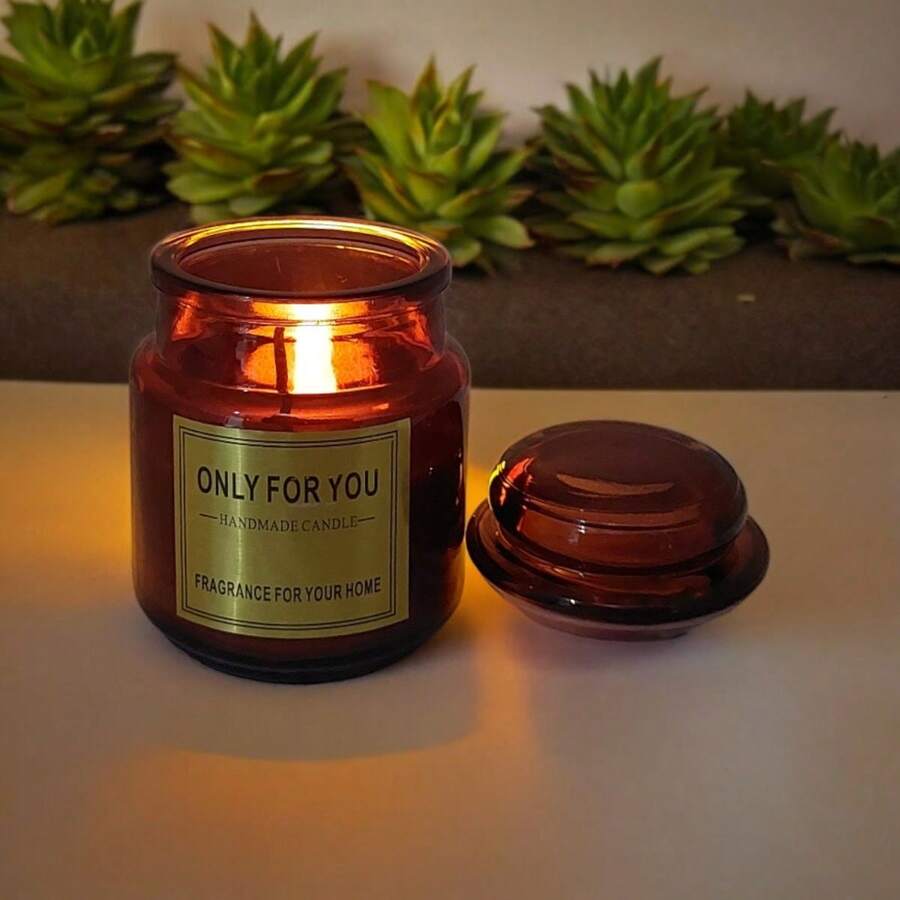 Aromatic Paraffin Candle 8.5X5.5 Glass Candlestick With Lid - 酒紅色 - 查看 1