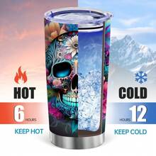1 pieza de Vaso de acero inoxidable de 20 onzas, taza de café aislada, taza con temática de calavera impresa, botella de agua deportiva y al aire libre con tapa a prueba de fugas, apta para el hogar, fiestas, regalos, regalos festivos para familiares y amigos, regreso a la escuela