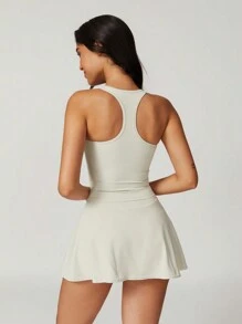 MASKERT 女士健身瑜伽跑步高弹力运动网球短裙 - 奶油白 - 查看 2