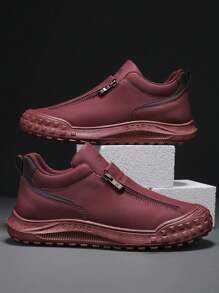 Men's Casual Sports Shoes, Outdoor Leather Shoes, Fashionable Zipper Low-Top Ankle Boots, Waterproof Leather Boots, Casual Loafers, Waterproof Non-Slip Sneakers, Fashion Thick-Soled Elevator Shoes, Retro Distressed Color Zipper Personalized Casual Leather Shoes - Burgundy - View 4