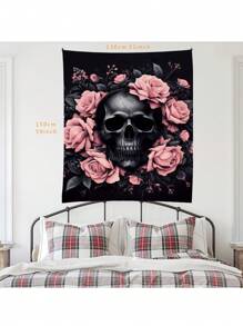 Gothic Rose Black Skull Velvet Hanging Cloth Modern Art Aesthetic Poster Abstract Art Painting Suitable For Living Room, Bedroom Decor Background ,Tapestry, Tapestry, Flag For Room, Room Decor, Wall Art, Home Decor, Flags For Room, Room Stuffs, Wall Tapestry