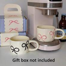 1pc Embossed Bow Ceramic Mug, Suitable For Daily Use Cup For Coffee, Milk, Juice, Breakfast