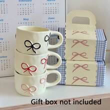 1pc Embossed Bow Ceramic Mug, Suitable For Daily Use Cup For Coffee, Milk, Juice, Breakfast