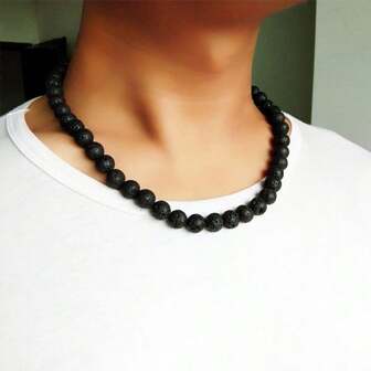 8MM Men Women Lava Necklace Volcanic Rock Bead Strand Choker Necklace Jewelry