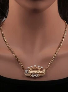 1pc Customized Personalized English Letter, Crown, Double Heart Shaped, Double Layer, Dual Tone Pendant Necklace, Simple, Fashionable, Elegant Round  Chain, Skin-Friendly, Suitable For Women, Multiple Occasions And Daily Wear, High-End Jewelry