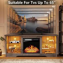 58" Fireplace TV Stand With 18" Flame Fireplace – Entertainment Center With RGB LED Light Strip, Modern Storage Console For 65" TVs, Remote Control - Xem 5