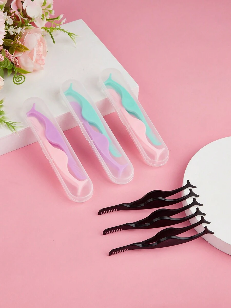 Plastic Eyelash Curler Tweezers, Makeup Tools With Comfortable Grip And Gentle Application - Multicolor - View 1