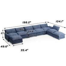 8-Seats U-Shaped Sectional Couch Variable Sofa Couch Set  With Ottomans Convertible Oversized Modular Sectional Sofa With Oversized Soft Seat For Living Room - Blue - View 7