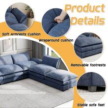 8-Seats U-Shaped Sectional Couch Variable Sofa Couch Set  With Ottomans Convertible Oversized Modular Sectional Sofa With Oversized Soft Seat For Living Room - Blue - View 4