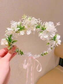 1pc Girls Floral Crown Headband, Princess Mori Style Hair Accessories For Flower Girl Dress, Wedding, High-Quality Hair Hoop - Multicolor - View 12