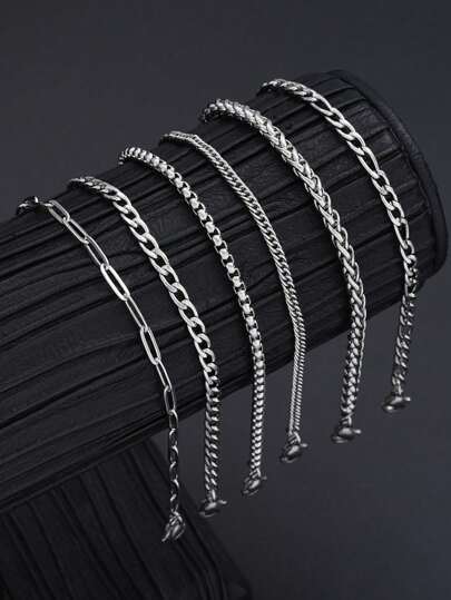 6pcs Casual Stainless Steel Chain Bracelet Set For Men, Suitable For Vacation, Dating, Gifting