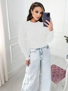 Women's Cold Blouse Long Sleeve Modal Knitting Fashion Winter 2024 - 白色 - 查看 1
