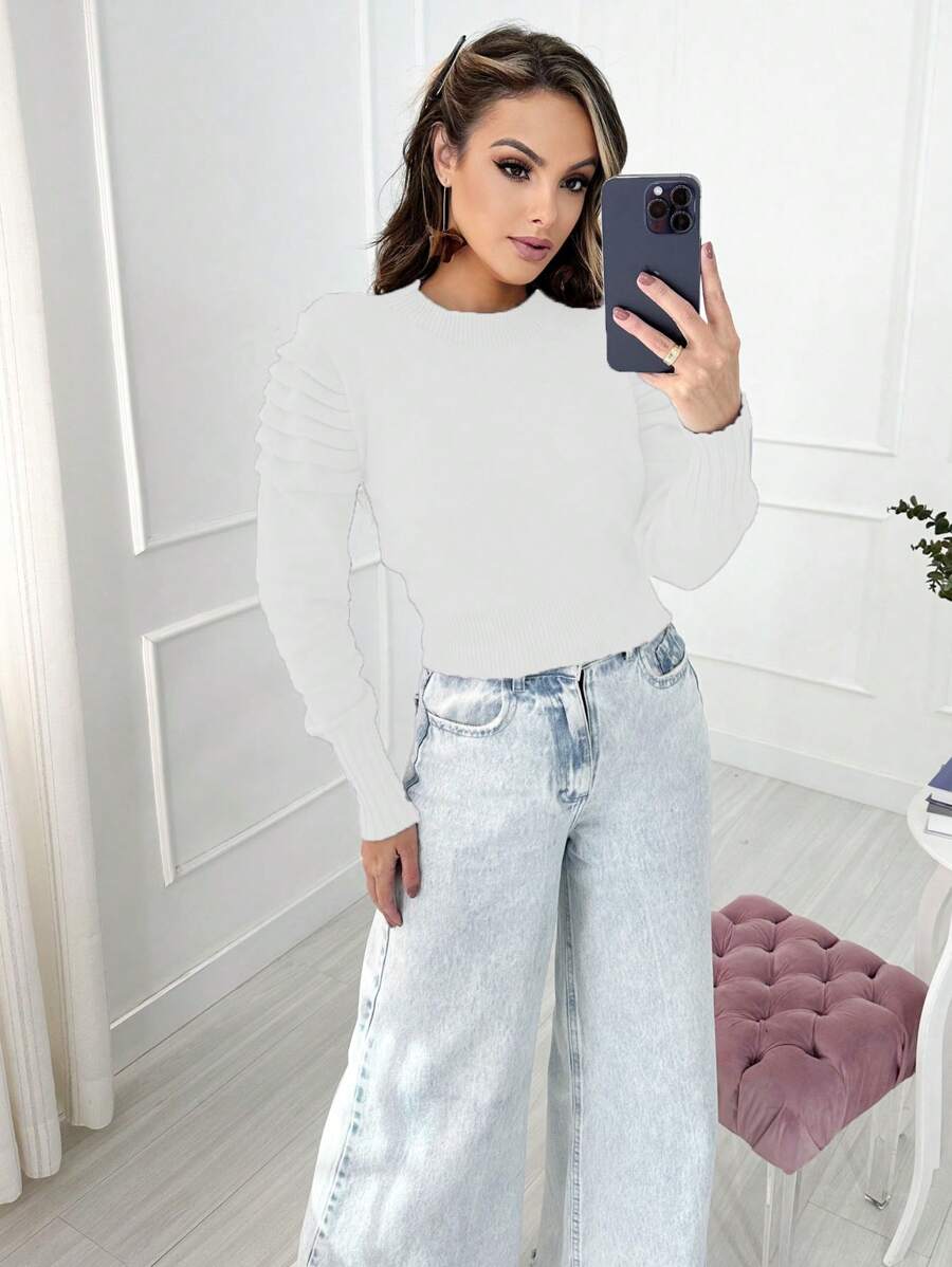 Women's Cold Blouse Long Sleeve Modal Knitting Fashion Winter 2024 - 白色 - 查看 1