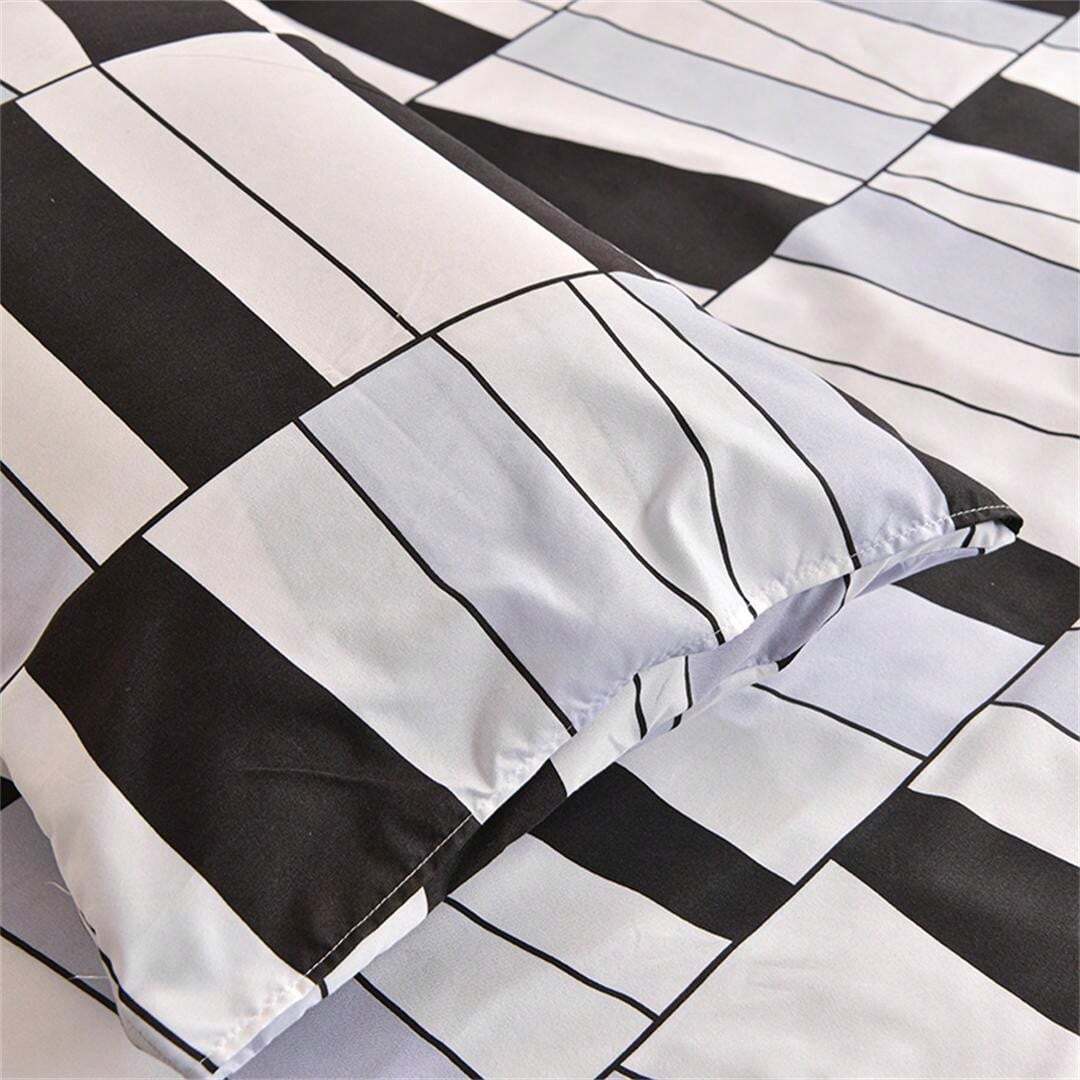 3Pcs Black Check Soft Bedspread, Pillowcase And Elastic Mattress Cover