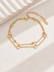 18K Gold Plated Stainless Steel Elegant Casual & Office Wear Adjustable Double-Layer Bracelet For Women