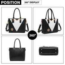 Lightweight Leather Look Medium Tote Bag V-Shape Shoulder Handbag For Women With Adjustable Strap Fashionable Satchel Purse For Work And Casual Use - 黑色 - 查看 2